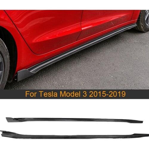 Car Body Kits Side Skirts for Tesla Model 3 Sedan 4 Door 2015-2019 Car Side Door Bumper Skirts Lip Extension Carbon Fiber