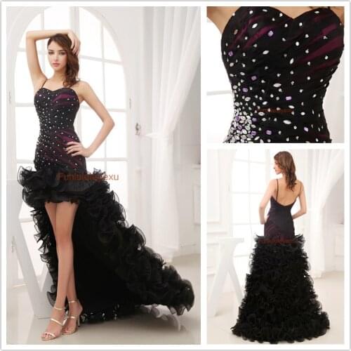 Beautiful New Fashion Sexy High Low Sweetheart Black Organza Long Formal Party Evening Gown Prom Dresses