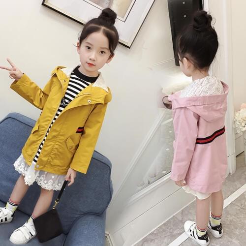 Hot Sale 2020 Spring Autumn Girls Hooded Jacket Childrens Clothes Coat Outerwear 4-13 Yrs Old Kids Casual Long Windbreaker A704