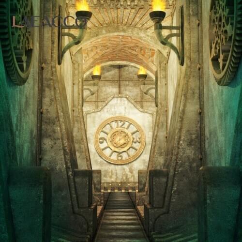Laeacco Vintage Architecture Stairs Clock Interior Scene Photography Backgrounds Vinyl Photographic Backdrops For Photo Studtio