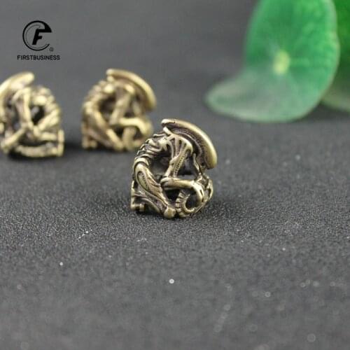 Brass Alien Figures Knife Bead Handmade Woven Lanyard DIY Keychain Pendant Jewelry Accessories EDC Outdoor Tool Paracord Hanging