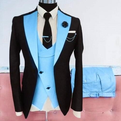 Sky Blue Tailor-Made Tuxedo Groom Suits For Men Wedding Suits Business Slim Suits Groom Prom Blazer 3pcs Costume Homme Mariage