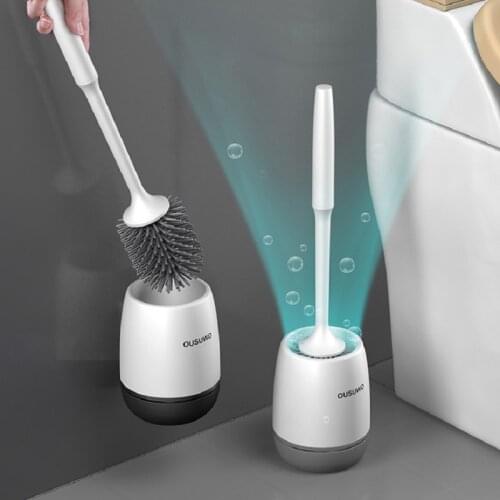Toilet Brush Holder Silicone Toilet Brush SetWall-Mount or Floor-Standing Toilet Cleaning Brush Bathroom Accessories