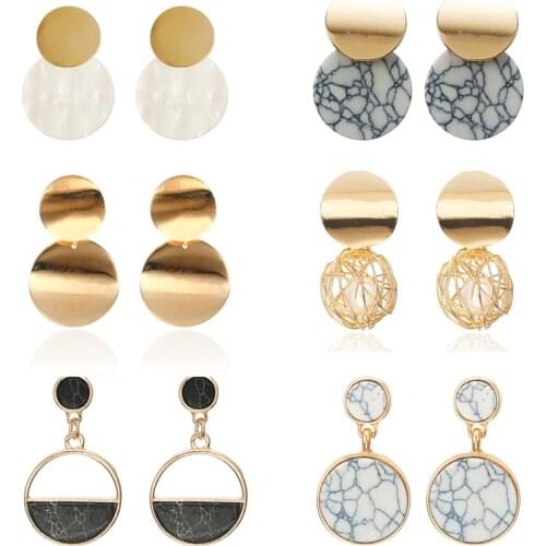 Newest Fashion Geometric Earrings For Women Stone Earrings Simple Design Jewelry Wholesale Dropshipping Classical Circle Brincos