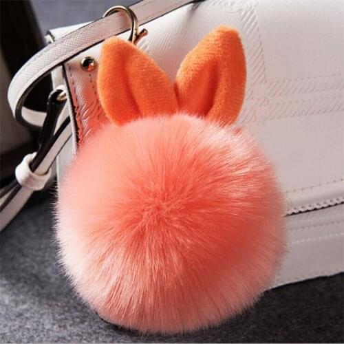 New Fashion Pompom Rabbit Earring Faux Fur Ball Cute Keychain Key Rings Jewelry Creative Bag Car Fur Pendant Charms Jewelry Gift