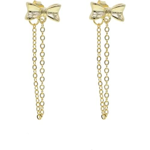 Bow tie charm earring with chain tassel long earring for women lady ribbon 925 sterling silver wholesale cheaper silver jewelry