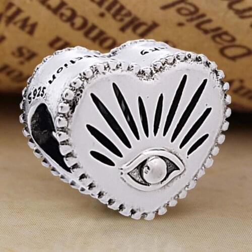 Original Vintage All-seeing Eye & Heart Beads Fit 925 Sterling Silver Bead Charm Europe Bracelet Bangle DIY Jewelry
