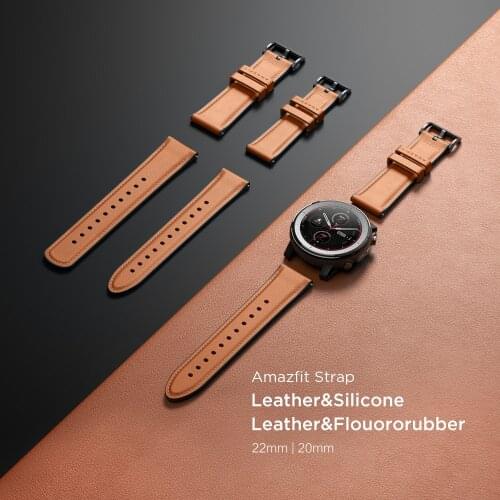 Original Amazfit Leather Silicone Leather Flouororubber Strap 20mm/22mm Original Accessories for Smartwatch