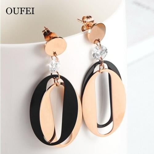 OUFEI tainless teel Jewelry Women Vogue 2019 Charm Rose Gold Drop Earrings Crystal Fine Jewelry Accessories Bohemian Mass Effect