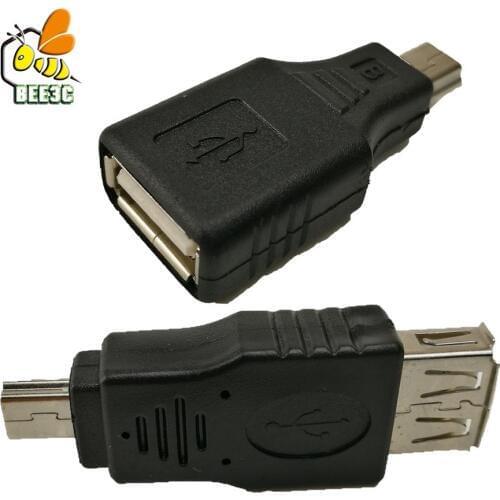 Black USB Female To Mini 5Pin Male Plug OTG Host Adapter 300 pcs