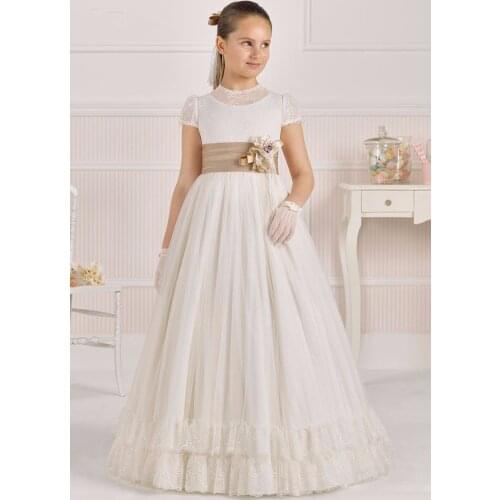 Girl Communion Dress Kids Formal Wear Flower Girls Dresses for Wedding Elegant Beads Sequins Girls Pageant