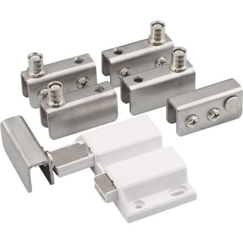 Stainless Steel Glass Door Pivot Hinge Double Head Magnetic Catch Set for 5-8Mm Glass Door