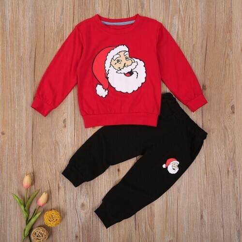 Kid Baby Boys Girls Santa Claus Christmas 2 Piece Set Long Sleeve Hoodies Tops+Long Pants Ribbed Closing Festive Clothing