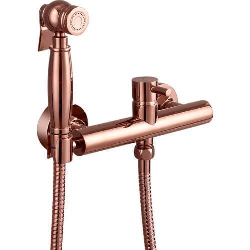 Free ship Rose Gold pvd Wall Mounted Handheld Bidet Spray Shattaf douche Kit Sprayer Jet + Hot&Cold Mixer Valve New