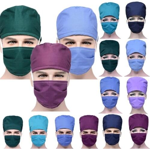 Unisex Scrub Hats Sets Cotton Sweatband Washbable Workwear Bandage Adjustable Head Cover Caps Women Men Working Hats Accessories