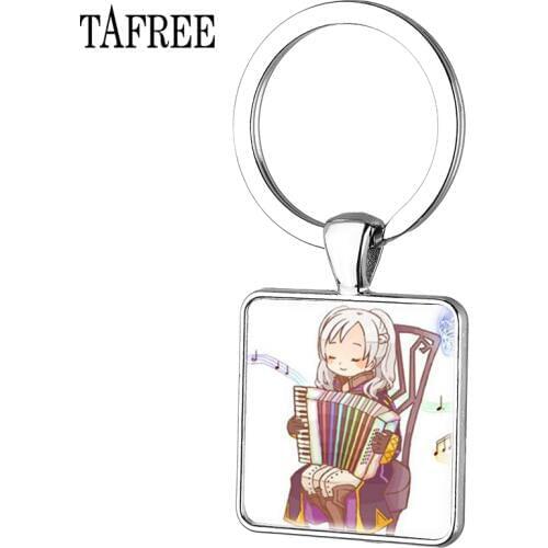 TAFREE Vintage Cartoon girl Musical instrument Square Keychain Glass Dome Accordion Key Ring Dancer Key Holder Jewelry AC01
