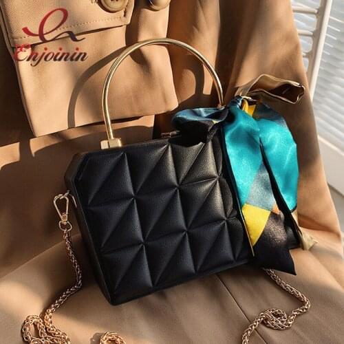 Geometric Pattern Box Handbag for Women Fashion Chain Shoulder Bag Crossbody Bag Silk Scarf Purses Clutch Bag 2021 Casual Pouch