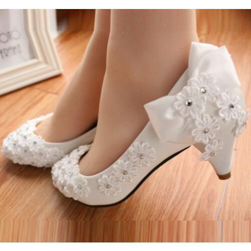 Middle heel lace wedding shoes women fashion new 2018 design bridal shoes handmade elegant brides pumps shoes