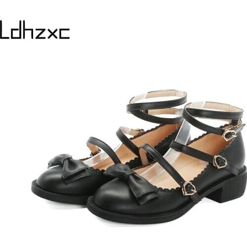 LDHZXC 2021 Women Pump Mary Janes Female Single Shoes Roune Toe Ankle Strap Buckle High Heels Girls Cosplay Shoes Japanese Style