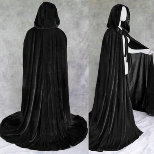 Scary Halloween Costume Adult Death Cosplay Costumes Black Hooded Cape Witch Devil Role Play Cosplay Props Long Black Cloak