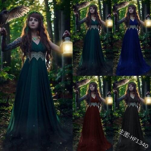 Women Victorian Cosplay Elf Princess Retro Formal Dresses Medieval Maxi Halloween Costume Femmel Lace Sexy Party Vestido Outfits