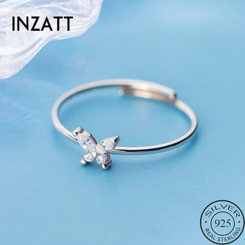 INZATT Real 925 Sterling Silver Zircon Adjustable Ring For Fashion Women Party Fine Jewelry Minimalist Accessories Cute Gift
