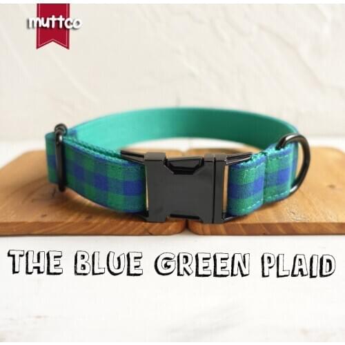 10pcs/lot MUTTCO solid durable dog collar THE BLUE GREEN PLAID soft puppy collars pet supplies 5 sizes UDC073H