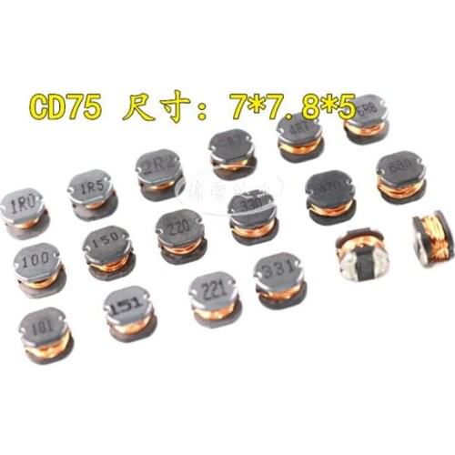 100pcs/lot CD75 power inductor 7.8*7*5MM 4.7UH/10UH/15UH/22UH/33UH/47UH/68UH/100UH