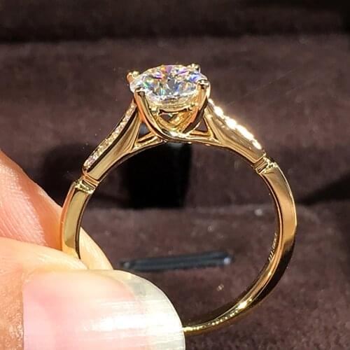 18K Au750 Yellow Gold Women Ring Moissanite Diamonds 1 2 3 4 5 Carat Round Wedding Party Engagement Anniversary Ring Trendy