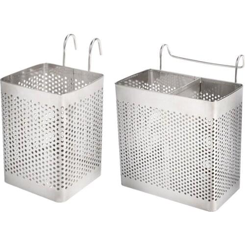 2x Kitchen Hanging Stainless Steel Double Chopsticks Spoon Fork Cutlery Storage Bag Rack Drain Storage Tableware Rack