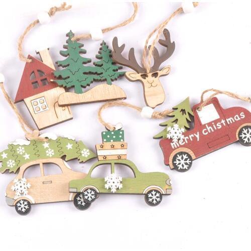 3Pcs Wood Car/tree Pattern DIY Crafts Scrapbooking Christmas Wooden Hanging Pendants Gifts Christmas Tree For Home Decor m2539