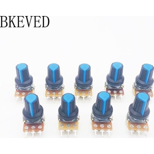 9PCS(1pcs*9 Value) Potentiometer WH148+15mm Shaft With Nuts And Potentiometer Button Cap for 1K 2K 5K 10K 20K 50K 100K 500K 1M