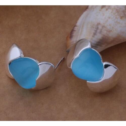 AE611 Hot sterling earrings , fashion jewelry , blue stone heart /crraliya bbtajtaa silver color