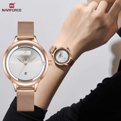NAVIFORCE Luxury Brand Rose Gold Ladies Watch Fashion Elegant Women Quartz Calendar Wristwatch Waterproof Simple Clock Bracelet