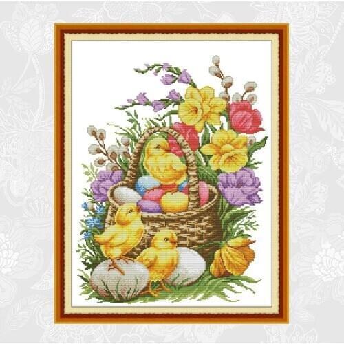 Chicks and flowers DIY Handmade Crafts Fabric 14CT and 11CT Counted Printed On Canvas Cross Stitch Schemes Home Decoration
