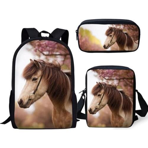 Children School Backpack Cute Kawaii Horses 3D Print School Bags Animal Design Primary Students Book Bag/Flaps Bag/Pen Bags