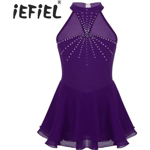 IEFiEL Hot Sale Figure Skating Dress Competition Ice Skating Skirt for Girl Kids Gymnastics Performance Ballerina Dance Dresses