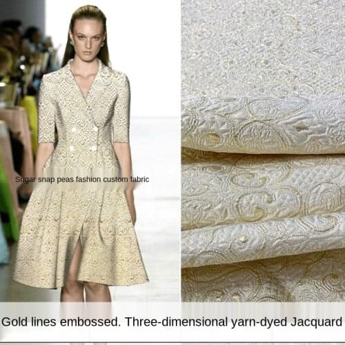 Elegant cashew gold silk three-dimensional embossed yarn-dyed jacquard fabric, sewing fabric factory shop is not out of stock