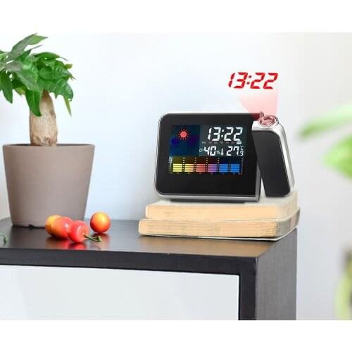 LED Electronic Weather Forecast Projection Alarm Clock USB Clock With Time Temperature Humidity Weather And Calendar Function