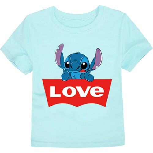 Boys Girl T-shirt Short Sleeve Lilo&Stitch Cute Summer Girl Clothes Retro Pop Kids Baby Top Casual Disney Clothes Dropship