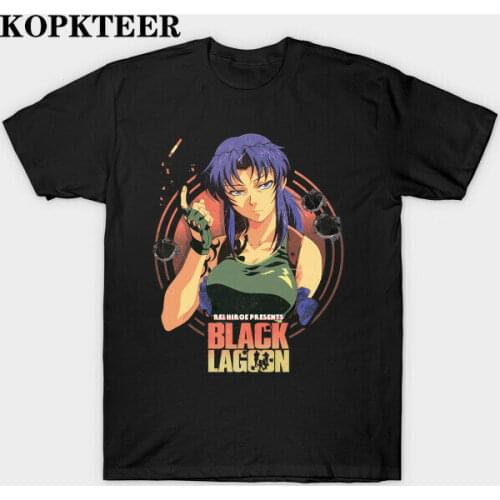Here Comes Revy From Black Lagoon Manga Black T-Shirt Summer Top T-shirt Kawaii Graphic Tshirt Plus Size Unisex Cartoon Female