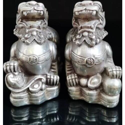 China White copper mythical wild animal wealth crafts statue A pair