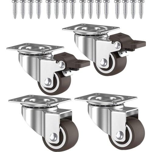 4PCS Caster Wheels With Brakes Noiseless Rubber 1 Inch Swivel Moving Dolly Wheels For Furniture Cabinet Trolley Caster Trolley