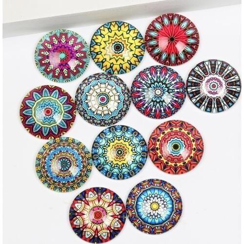 Reidgaller 12mm 16mm 20mm 25mm round color mandala photo glass cabochons diy flat back for jewelry making