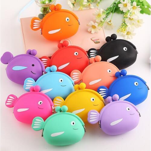 Fashion Coin Purse Cute Kawaii Cartoon Fish Animal Pouch Women Girls Small Wallet Soft Silicone Bluetooth earphone Bag Kid Gift