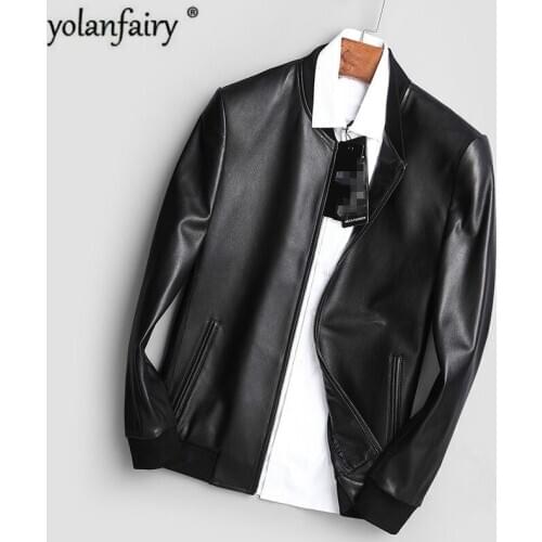 YOLANFAIRY 2020 Genuine Leather Jacket Men Real Sheepskin Leather Bomber Jacket Spring Autumn Plus Size Coat MC17C094 MF596