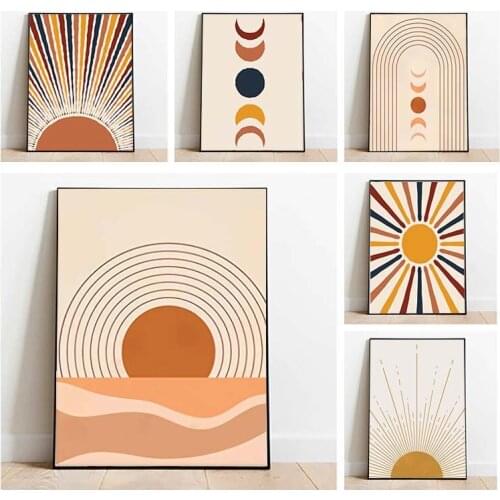 Wall Art Islamic Abstract Bohemian Wall Art Painting Rainbow Sun Illustration Boho Posters and Prints Wall Pictures Home Decor