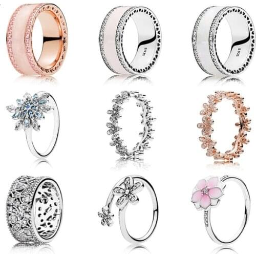 NEW 925 Sterling Silver Marguerite Ring Fleur Rose Blanc Radiant Coeurs Anneau Clair Fit DIY Jewelry Wholesale factory
