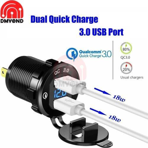 New LED Voltage Digital Display Dual Quick Charge 3.0 USB QC3.0 Fast Charging Car Charger 12V-24V Real Time Monitor Car Voltage