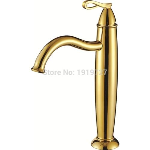 Vidric Factory Wholesale Unique Single Lever Solid Brass High Body Gold Lavatory Mixer Tap Golden Luxurious Bathroom Vessel Sink